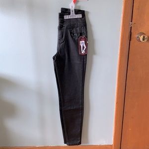 High Rise imitation leather skinny jeans